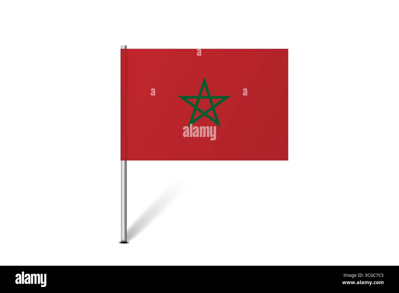 Bandiera del Marocco - bandiera della mappa che rappresenta l'identità e il patrimonio culturale di un paese. L'essenza dell'orgoglio nazionale e dell'unità. Indicatore pin mappa bloccato su uno sfondo bianco Illustrazione Vettoriale