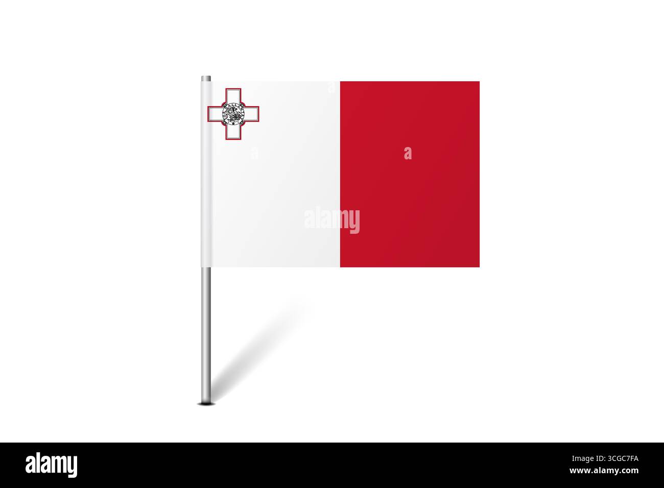 Bandiera di Malta - bandiera della mappa che rappresenta l'identità e il patrimonio culturale di un paese. L'essenza dell'orgoglio nazionale e dell'unità. Indicatore pin mappa bloccato su uno sfondo bianco Illustrazione Vettoriale