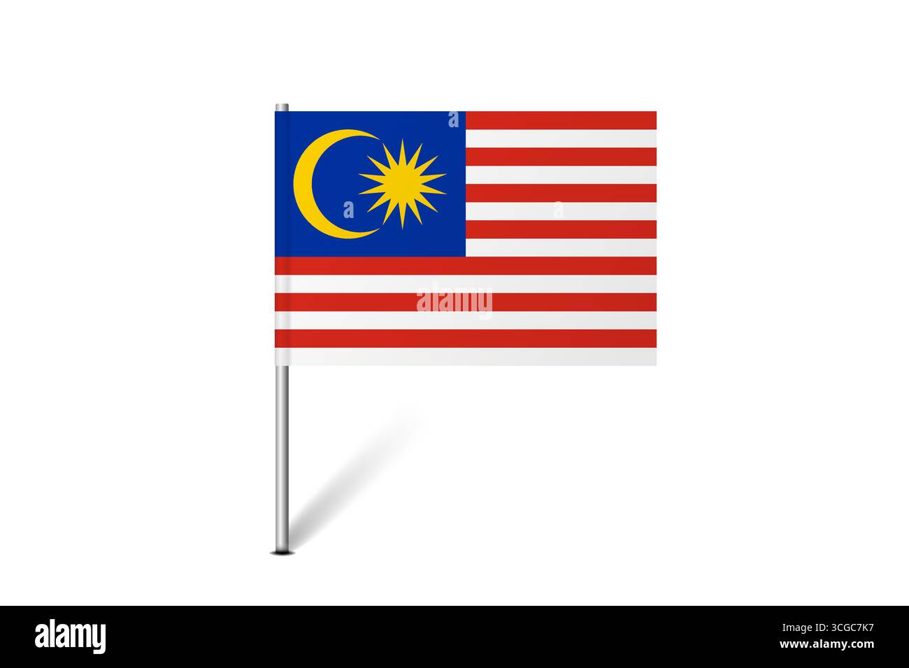 Bandiera della Malesia - bandiera della mappa che rappresenta l'identità e il patrimonio culturale di un paese. L'essenza dell'orgoglio nazionale e dell'unità. Indicatore pin mappa bloccato su uno sfondo bianco Illustrazione Vettoriale