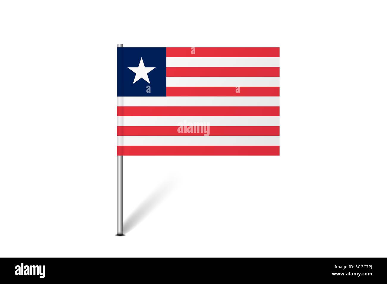 Bandiera della Liberia - bandiera della mappa che rappresenta l'identità e il patrimonio culturale di un paese. L'essenza dell'orgoglio nazionale e dell'unità. Indicatore pin mappa bloccato su uno sfondo bianco Illustrazione Vettoriale