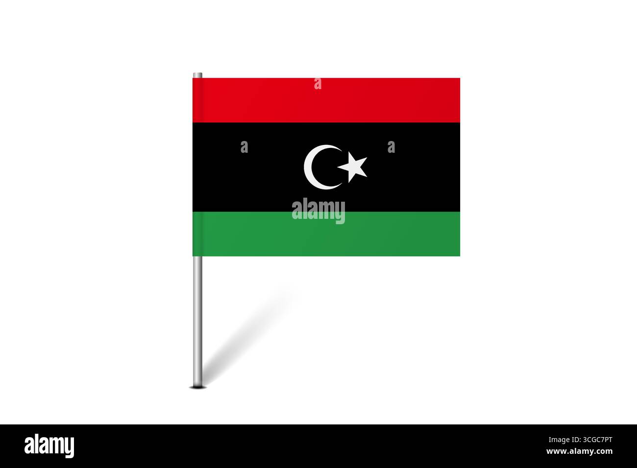 Bandiera della Libia - bandiera della mappa che rappresenta l'identità e il patrimonio culturale di un paese. L'essenza dell'orgoglio nazionale e dell'unità. Indicatore pin mappa bloccato su uno sfondo bianco Illustrazione Vettoriale
