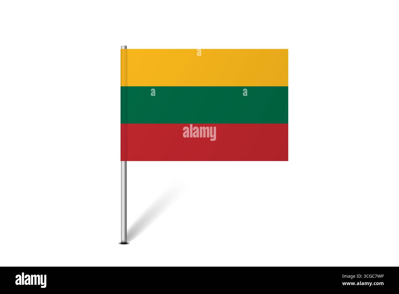 Bandiera della Lituania - bandiera della mappa che rappresenta l'identità e il patrimonio culturale di un paese. L'essenza dell'orgoglio nazionale e dell'unità. Indicatore pin mappa bloccato su uno sfondo bianco Illustrazione Vettoriale