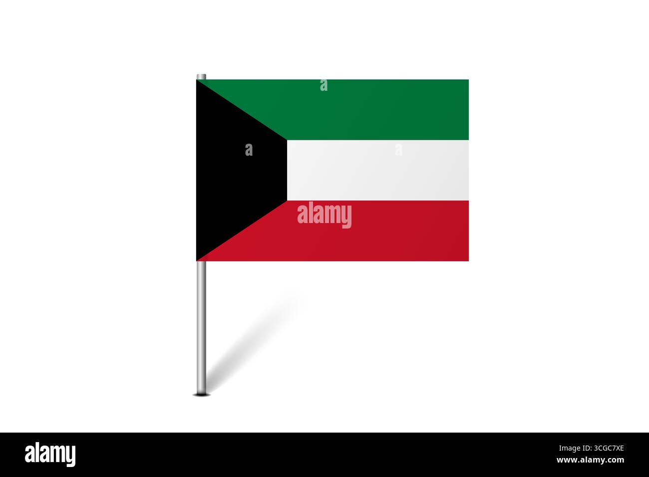 Bandiera del Kuwait - bandiera della mappa che rappresenta l'identità e il patrimonio culturale di un paese. L'essenza dell'orgoglio nazionale e dell'unità. Indicatore pin mappa bloccato su uno sfondo bianco Illustrazione Vettoriale