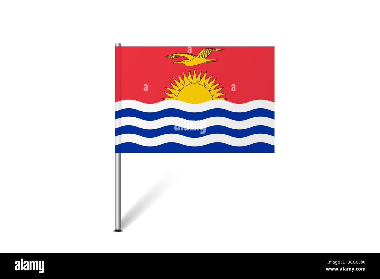 Bandiera Kiribati - bandiera a spillo che rappresenta un'identità e un patrimonio culturale del paese. L'essenza dell'orgoglio nazionale e dell'unità. Indicatore pin mappa bloccato su uno sfondo bianco Illustrazione Vettoriale