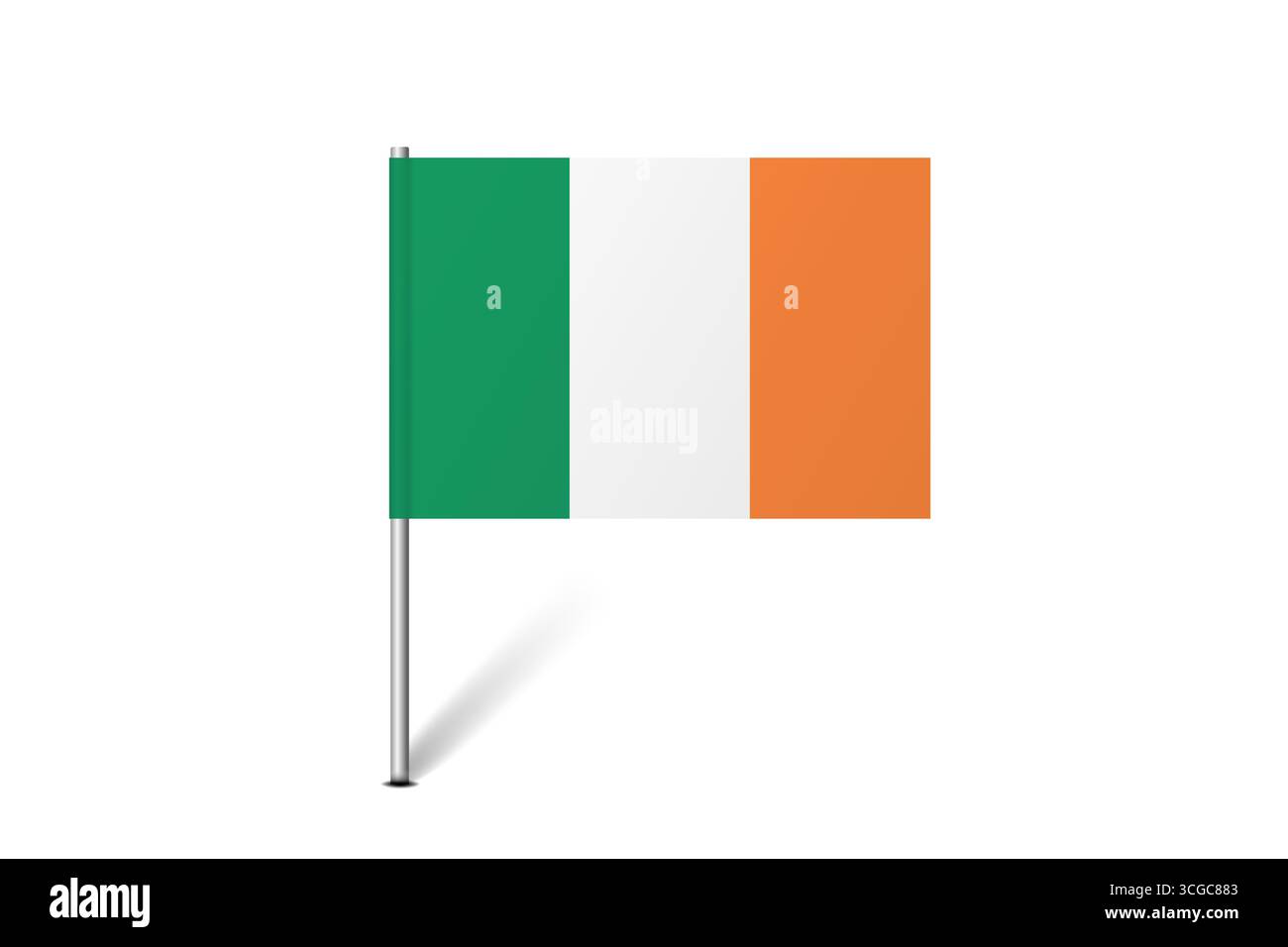 Bandiera dell'Irlanda - bandiera della mappa che rappresenta l'identità e il patrimonio culturale di un paese. L'essenza dell'orgoglio nazionale e dell'unità. Indicatore pin mappa bloccato su uno sfondo bianco Illustrazione Vettoriale