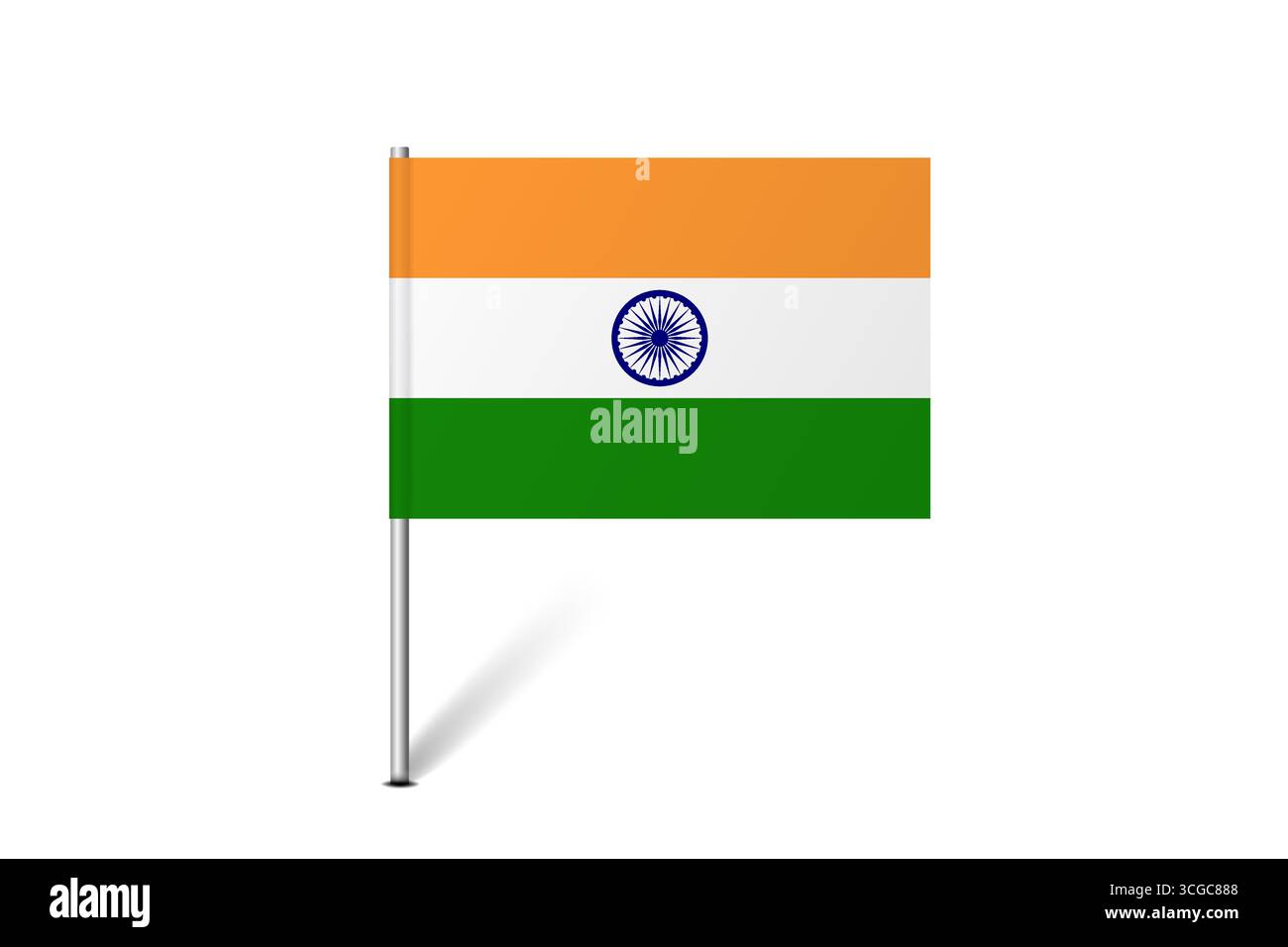 Bandiera dell'India - bandiera della mappa che rappresenta l'identità e il patrimonio culturale di un paese. L'essenza dell'orgoglio nazionale e dell'unità. Indicatore pin mappa bloccato su uno sfondo bianco Illustrazione Vettoriale