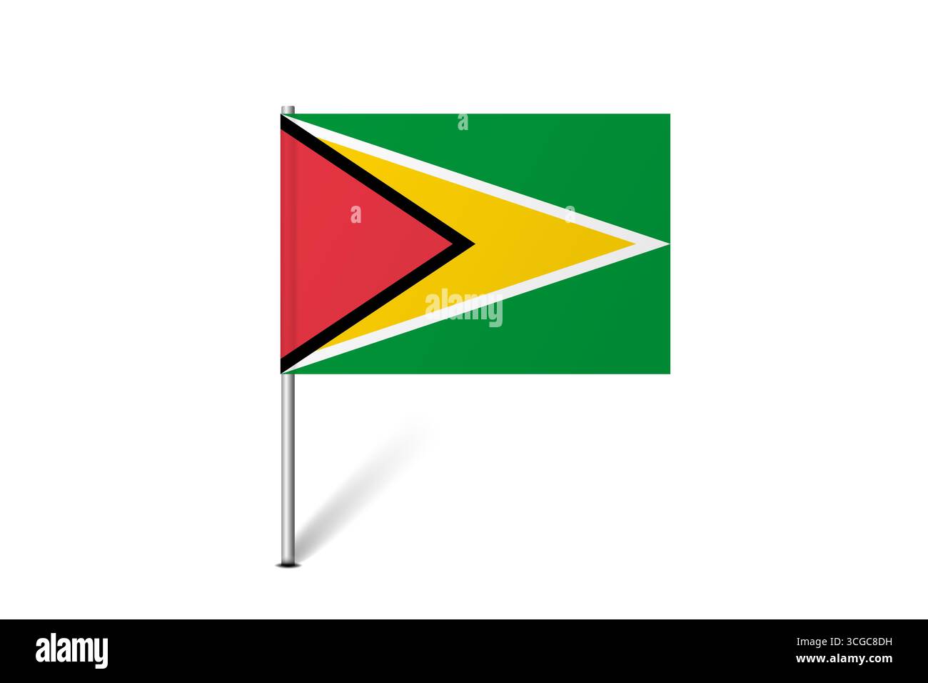 Bandiera della Guyana - bandiera della mappa che rappresenta un'identità culturale e un patrimonio del paese. L'essenza dell'orgoglio nazionale e dell'unità. Indicatore pin mappa bloccato su uno sfondo bianco Illustrazione Vettoriale