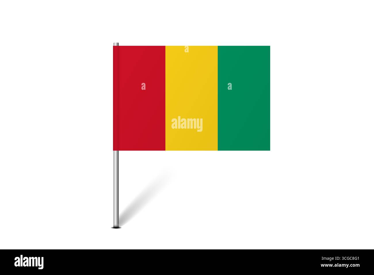 Bandiera della Guinea - bandiera della mappa che rappresenta l'identità e il patrimonio culturale di un paese. L'essenza dell'orgoglio nazionale e dell'unità. Indicatore pin mappa bloccato su uno sfondo bianco Illustrazione Vettoriale