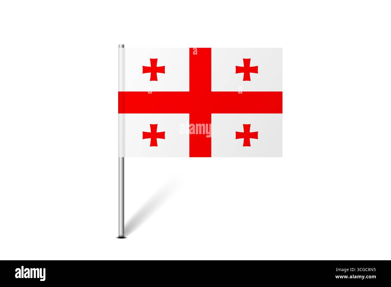 Bandiera della Georgia - bandiera della mappa che rappresenta un'identità e un patrimonio culturale del paese. L'essenza dell'orgoglio nazionale e dell'unità. Indicatore pin mappa bloccato su uno sfondo bianco Illustrazione Vettoriale
