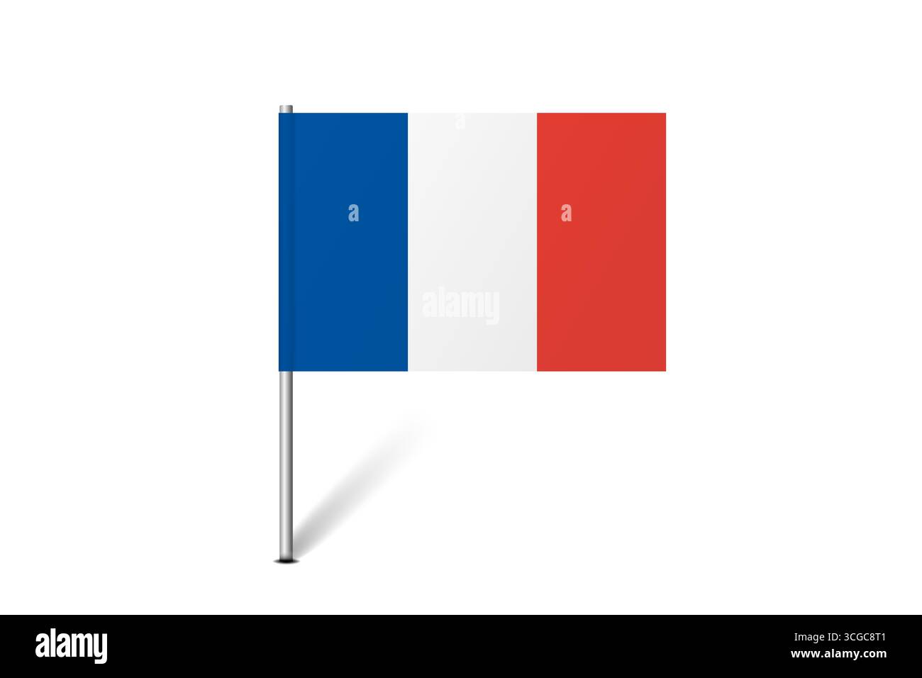 Bandiera della Francia - bandiera della mappa che rappresenta l'identità e il patrimonio culturale di un paese. L'essenza dell'orgoglio nazionale e dell'unità. Indicatore pin mappa bloccato su uno sfondo bianco Illustrazione Vettoriale