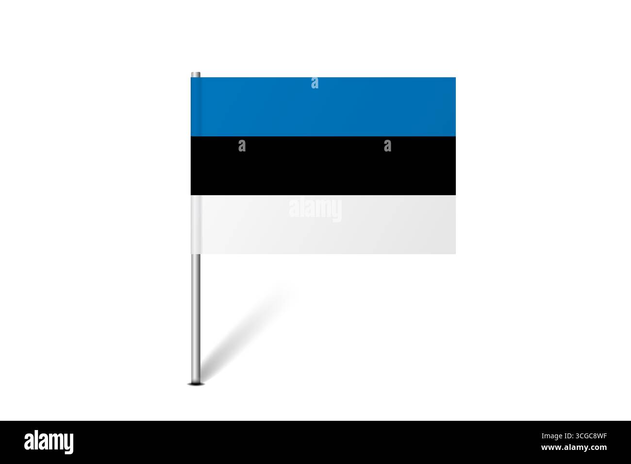 Bandiera dell'Estonia - bandiera della mappa che rappresenta l'identità e il patrimonio culturale di un paese. L'essenza dell'orgoglio nazionale e dell'unità. Indicatore pin mappa bloccato su uno sfondo bianco Illustrazione Vettoriale