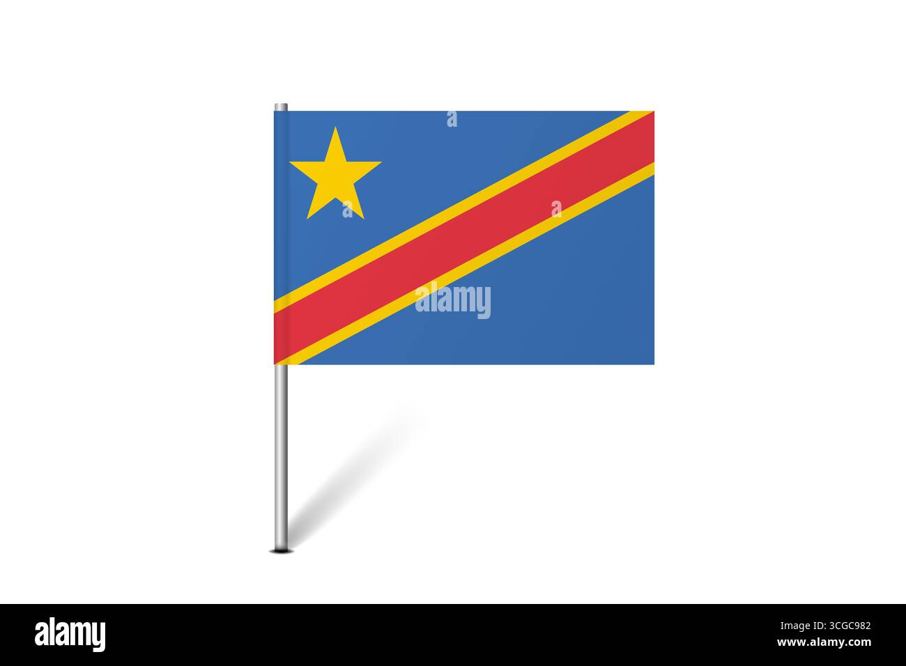 Bandiera della Repubblica Democratica del Congo - bandiera della mappa che rappresenta l'identità e il patrimonio culturale di un paese. L'essenza dell'orgoglio nazionale e dell'unità. Indicatore pin mappa bloccato su uno sfondo bianco Illustrazione Vettoriale
