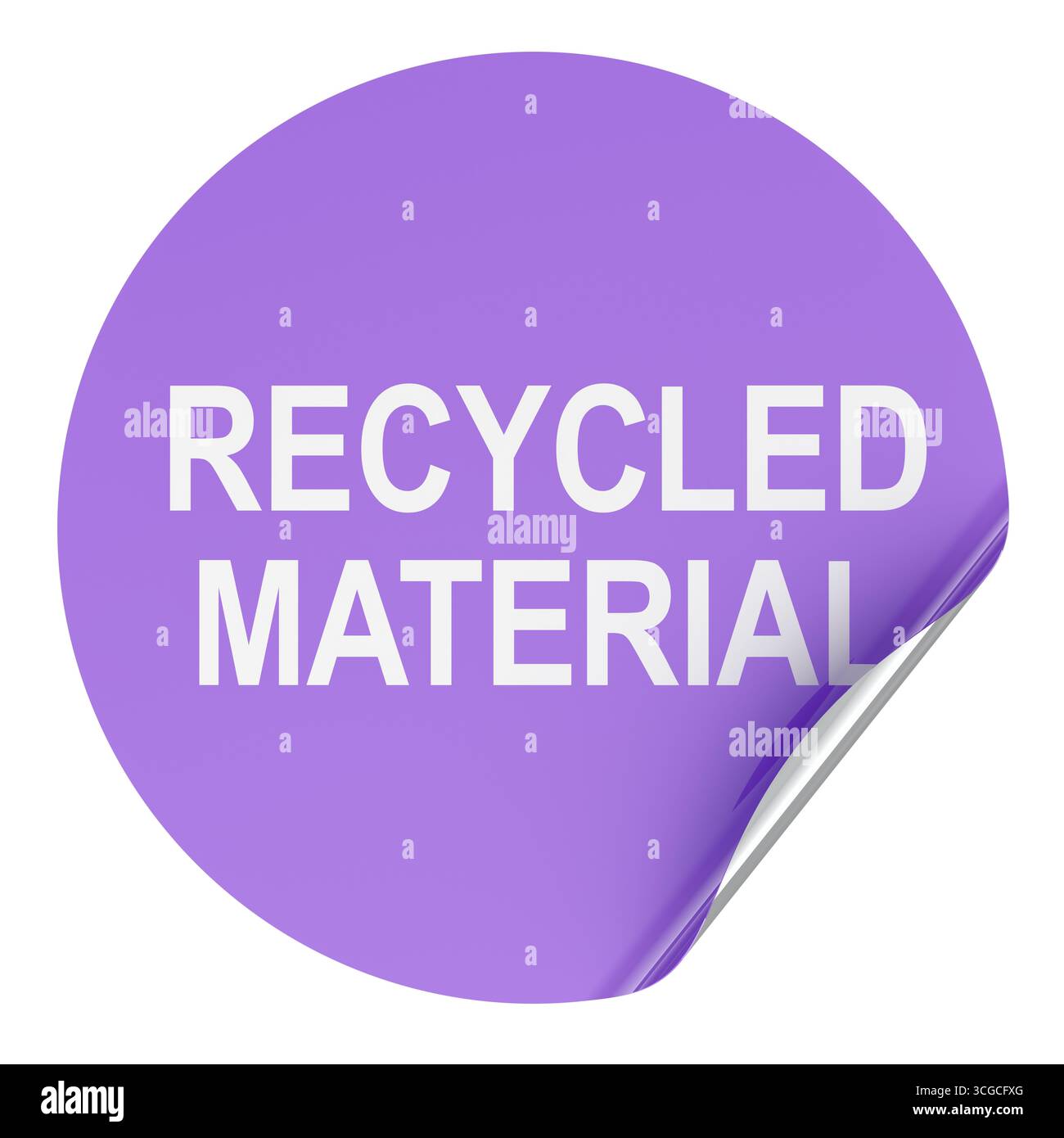 Materiale riciclato, adesivo viola con angolo arricciato. Rendering 3D isolato su sfondo bianco Foto Stock