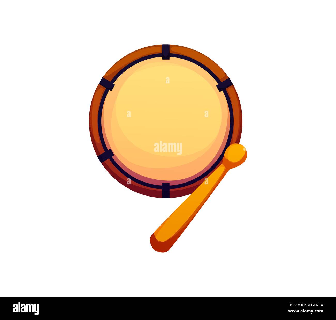 Font musicale cartoni animati numero 9 come batteria tradizionale con una bacchetta di batteria. Strumento musicale a percussione, simbolo matematico di intrattenimento. Musicista vettoriale isolato numero nove caratteri per l'apprendimento aritmetico Illustrazione Vettoriale