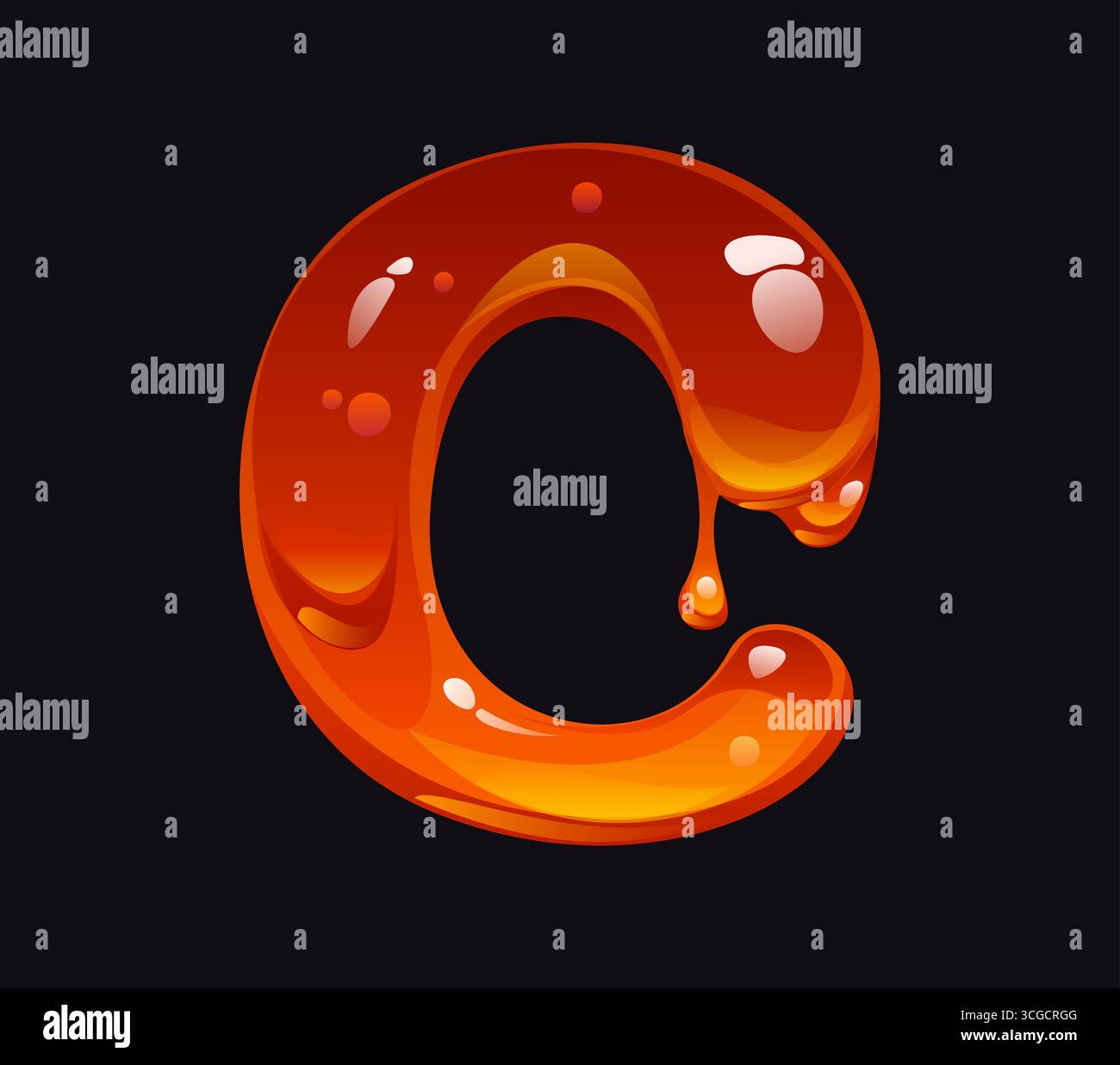 Caramello dolce caramello caramello caramello alfabeto inglese lettera, giallo ambra elemento vettoriale. Simbolo del cartoni animati ABC del miele liquido o simbolo del carattere caramelle dolci Illustrazione Vettoriale