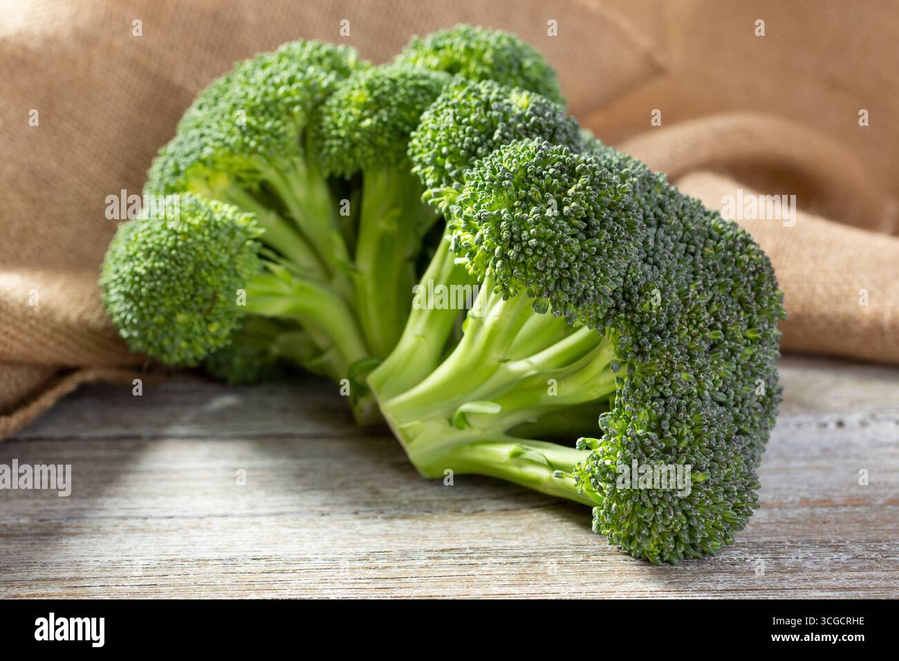 Una vista ravvicinata delle teste di broccoli. Foto Stock