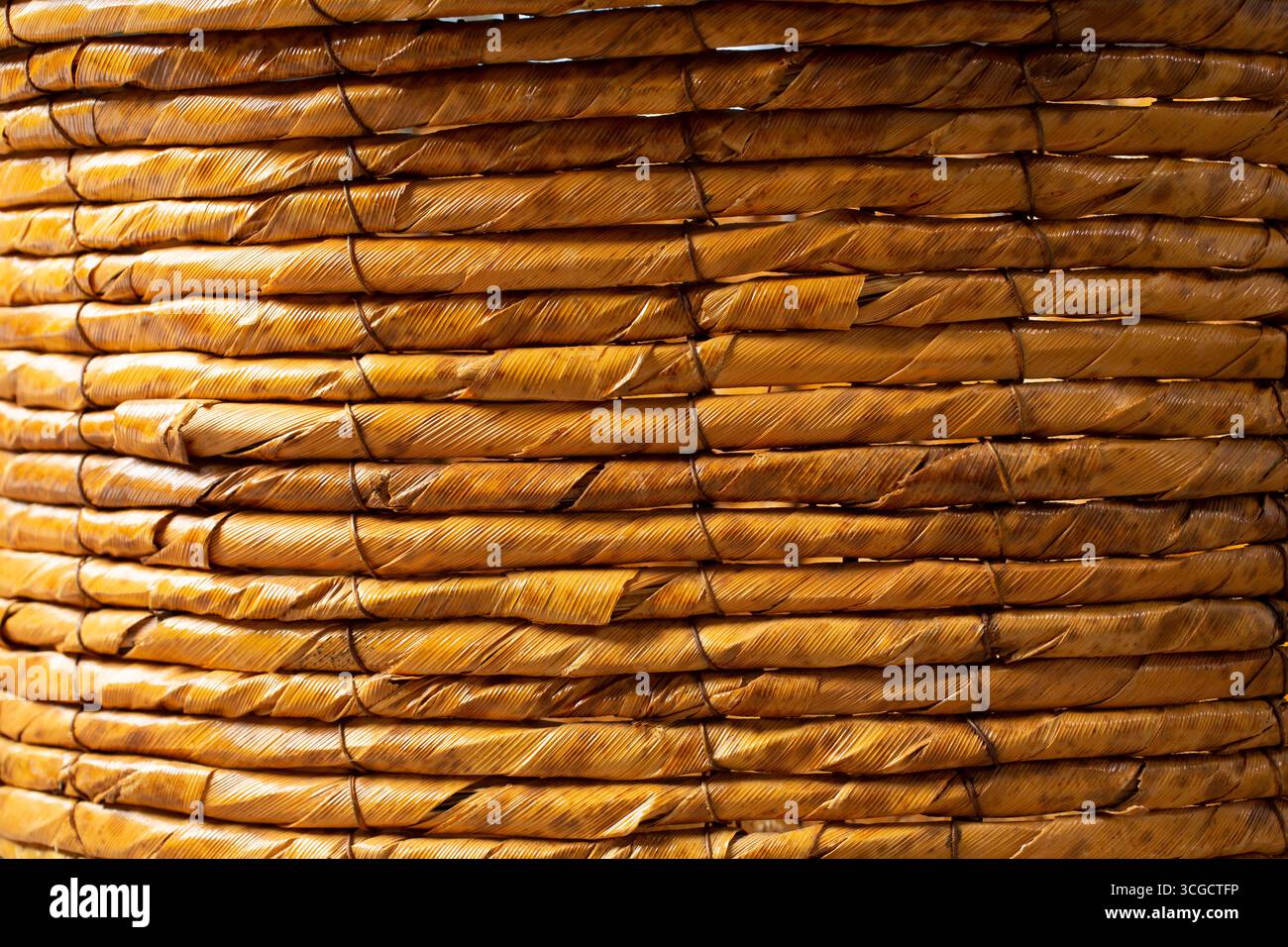 Vista ravvicinata della trama del cestino di vimini, come immagine di sfondo. Foto Stock
