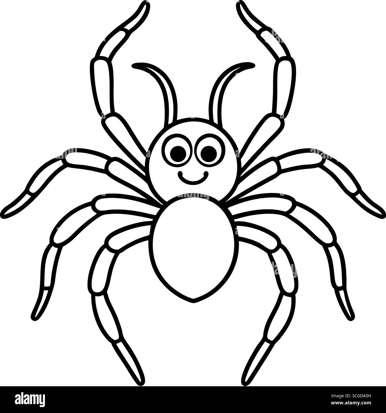 Grazioso ragno cartoni animati con grandi occhi e un sorriso felice isolato su sfondo bianco Illustrazione Vettoriale