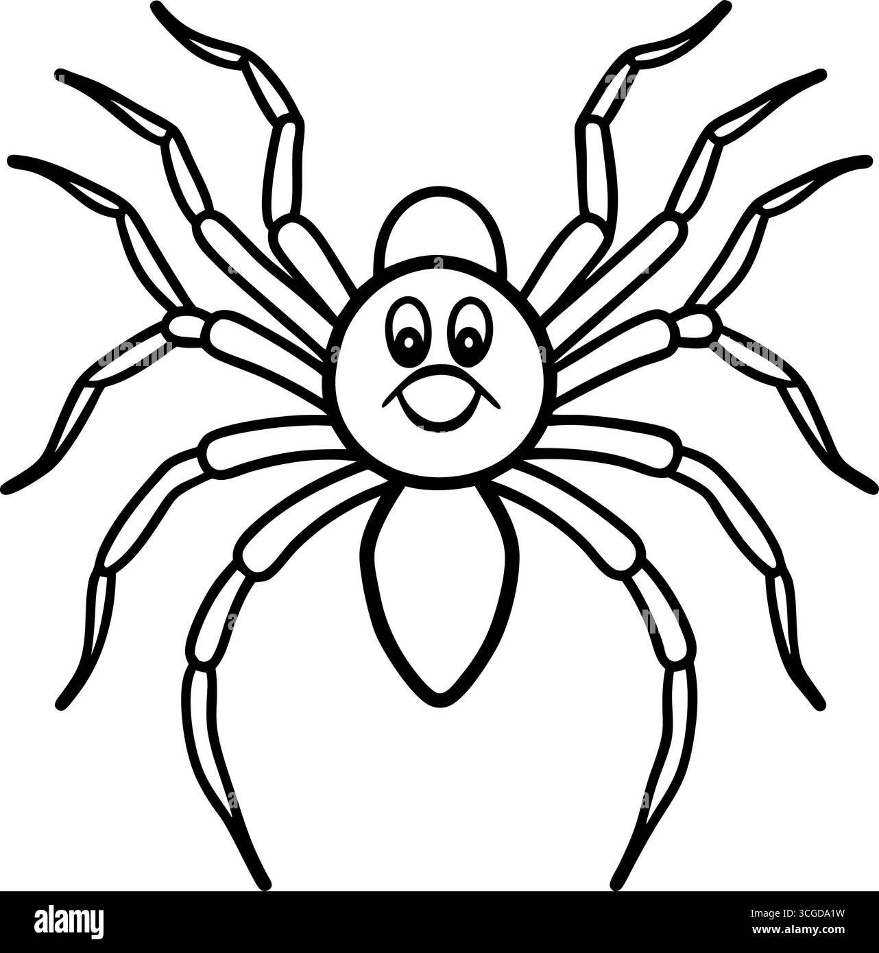 Grazioso ragno cartoni animati con grandi occhi e un sorriso felice isolato su sfondo bianco Illustrazione Vettoriale