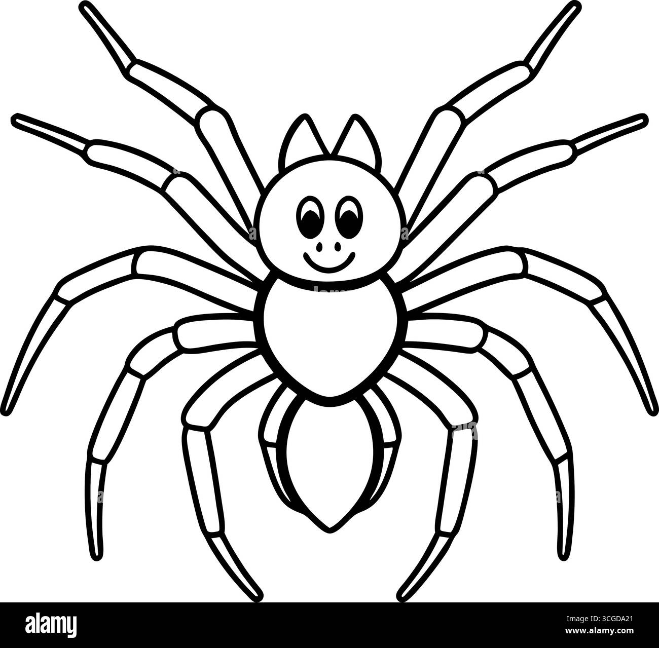 Grazioso ragno cartoni animati con grandi occhi e un sorriso felice isolato su sfondo bianco Illustrazione Vettoriale