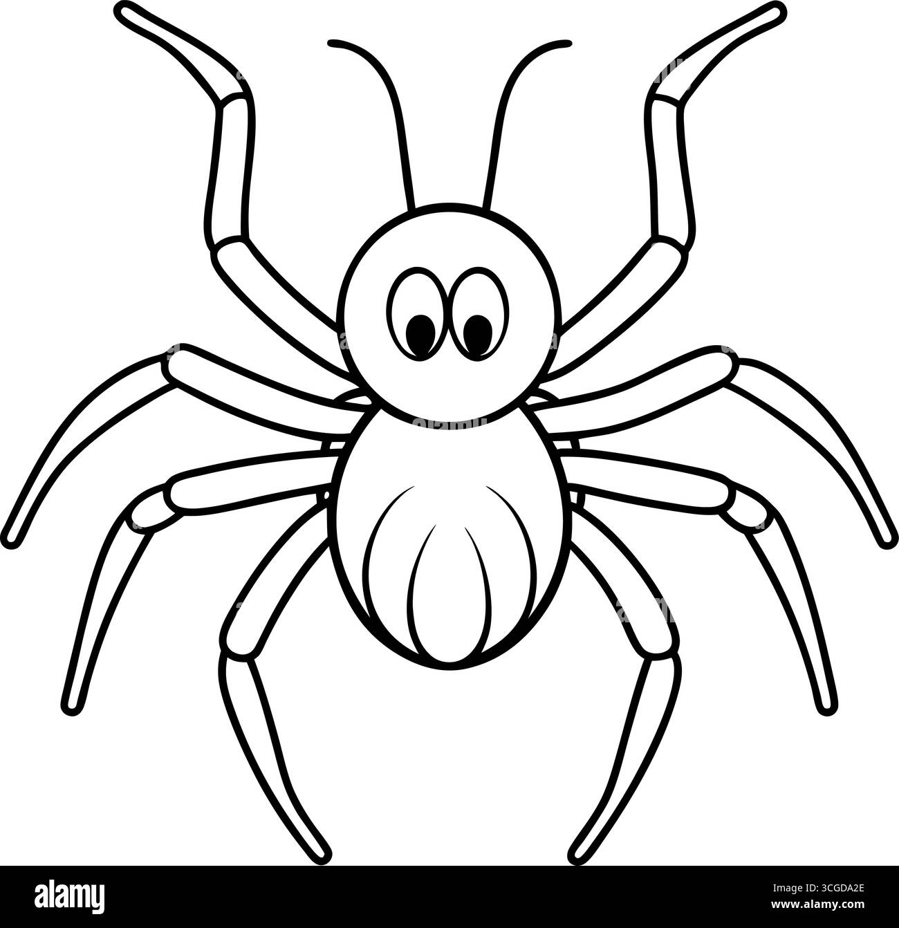 Grazioso ragno cartoni animati con grandi occhi e un sorriso felice isolato su sfondo bianco Illustrazione Vettoriale