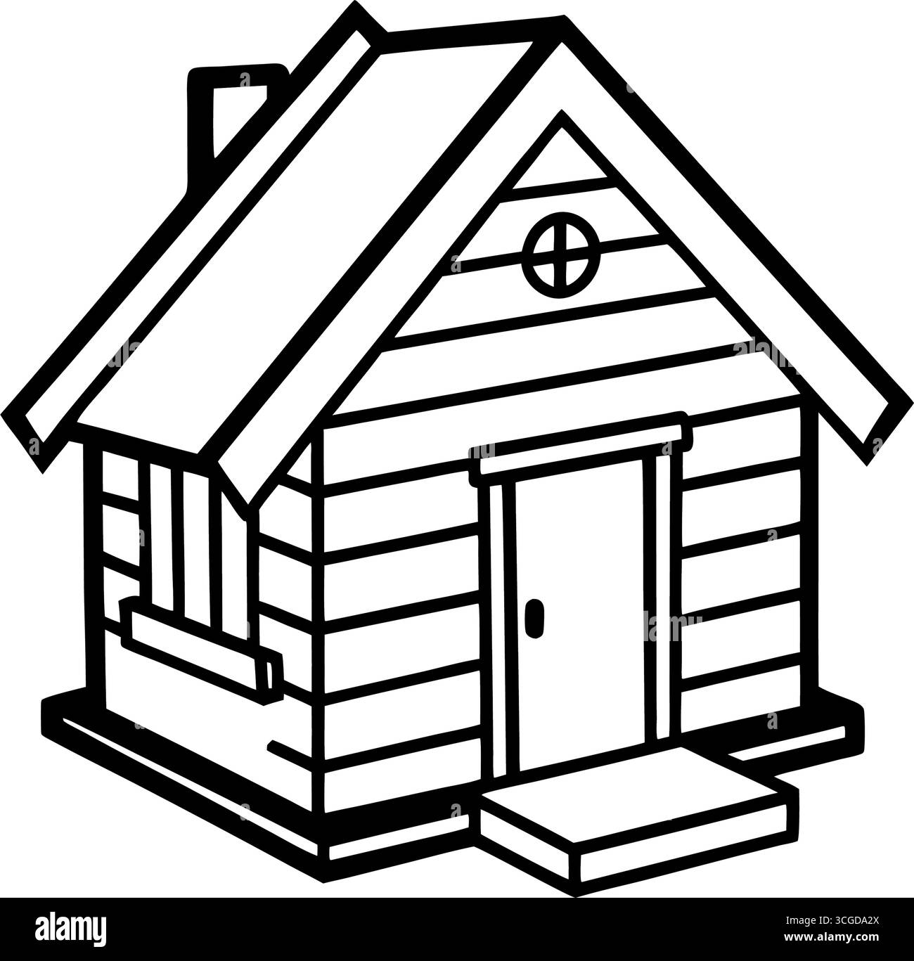 Disegno del profilo del set di case da colorare con un piccolo esempio di casa colorata isolato su sfondo bianco Illustrazione Vettoriale