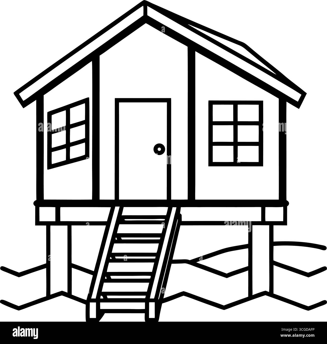 Disegno del profilo del set di case da colorare con un piccolo esempio di casa colorata isolato su sfondo bianco Illustrazione Vettoriale