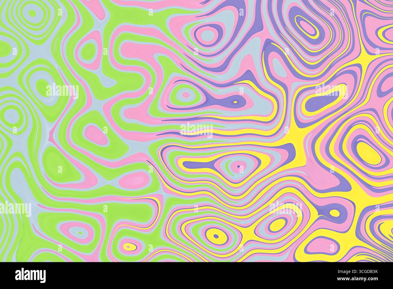 Colorato sfondo psichedelico vortici astratti con motivi retrò colori pastello. Foto Stock