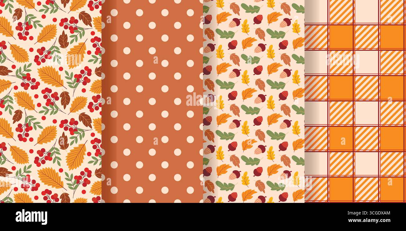 Collezione autunno senza cuciture. Atmosfera intima con sfondo autunnale. Stampe botaniche tradizionali stagionali per tessuti, carta, imballaggi, tessuti Illustrazione Vettoriale