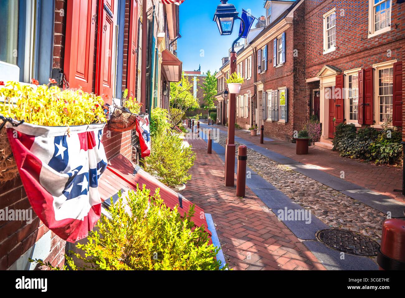 Storico Elfreth's Alley in mattoni rossi a Philadelphia View, stato della Pennsylvania, Stati Uniti Foto Stock
