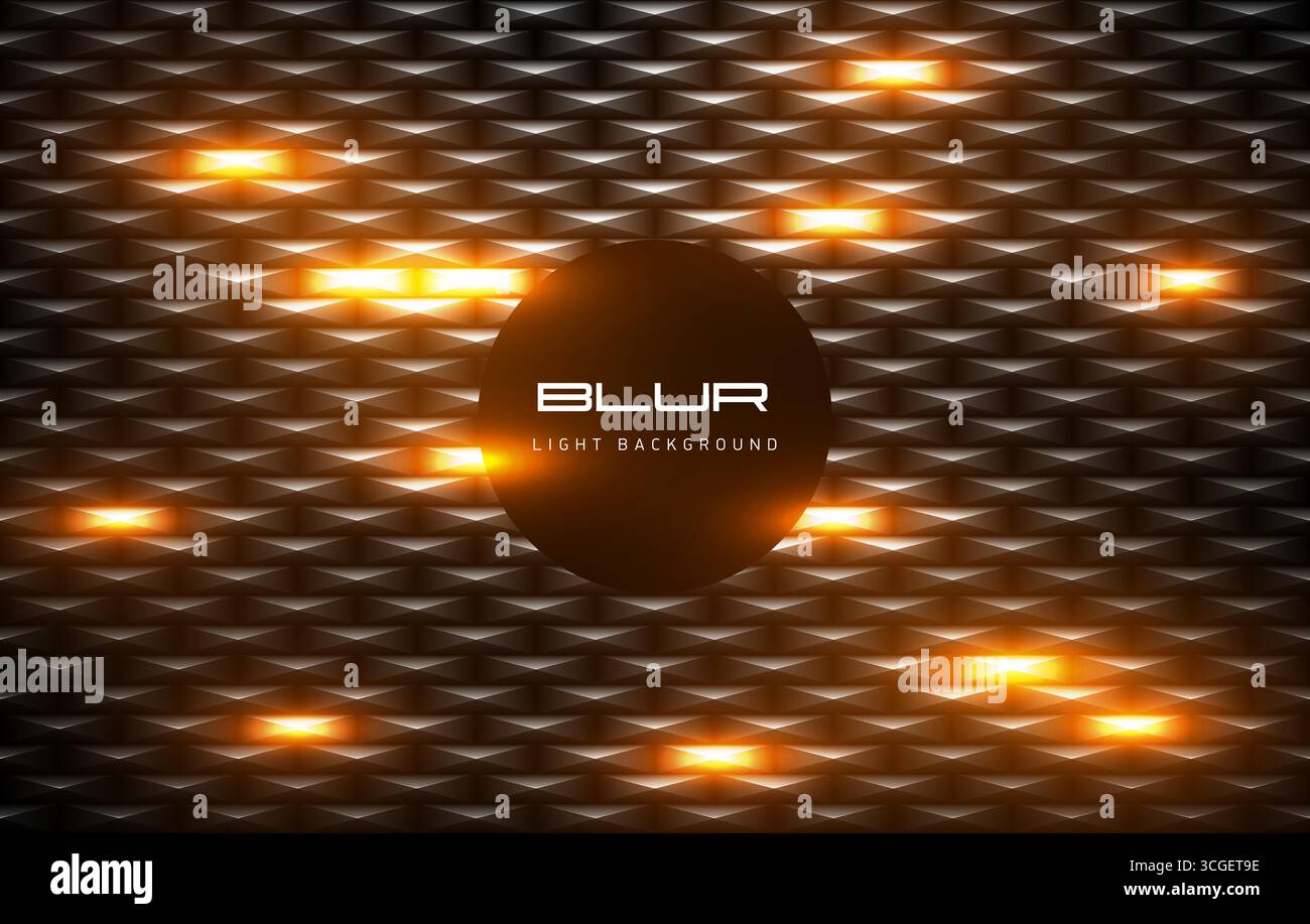 Griglia in metallo goffrato nero vettoriale con celle fluorescenti a effetto luce calda. Futuristica texture techno in ferro scuro a forma di diamante. Cristallo scuro Illustrazione Vettoriale