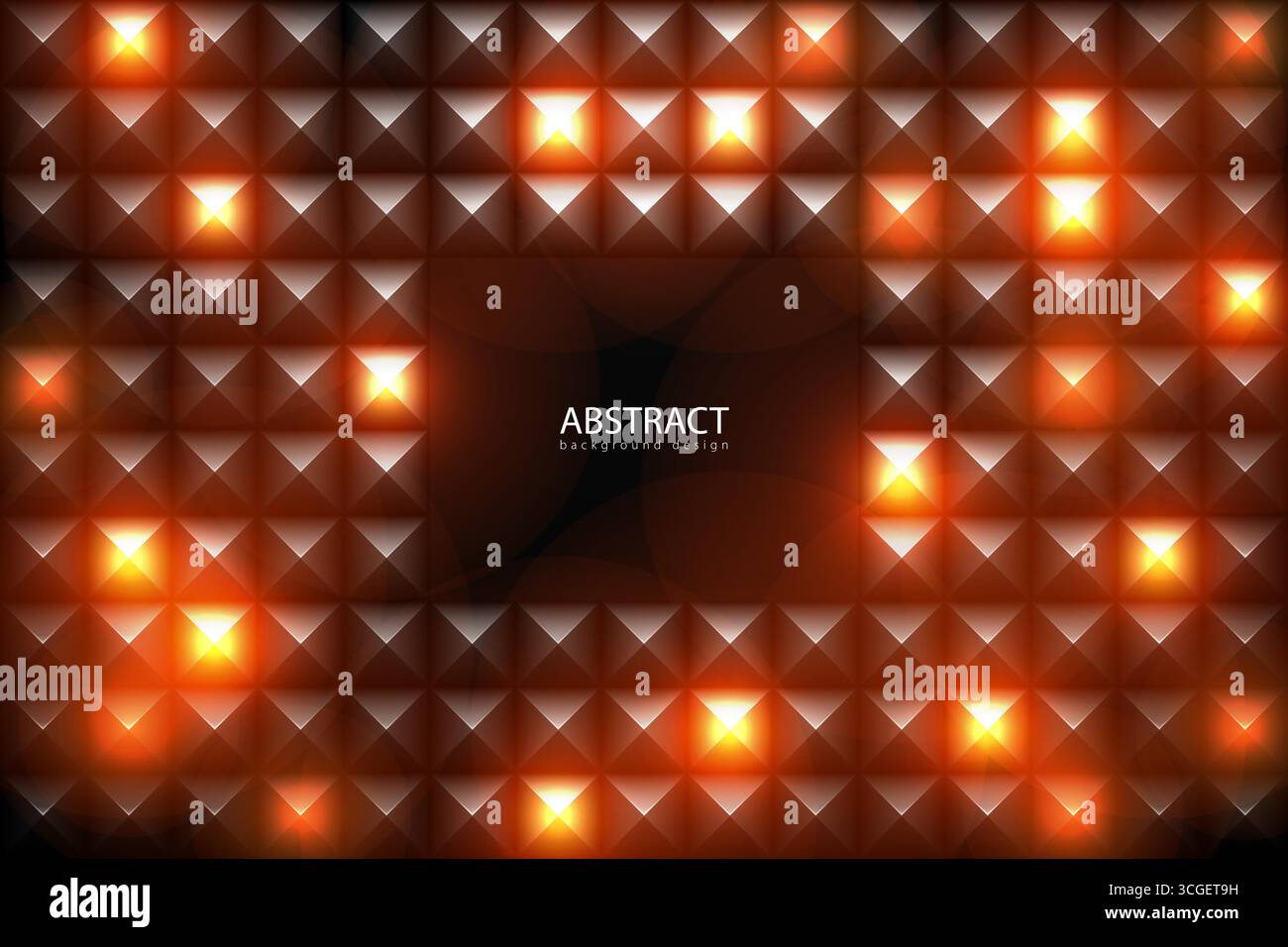 Griglia in metallo goffrato nero vettoriale con celle luminescenti effetto luce calda rossa. Futuristica texture techno in ferro scuro a forma di diamante. Cristallo scuro Illustrazione Vettoriale