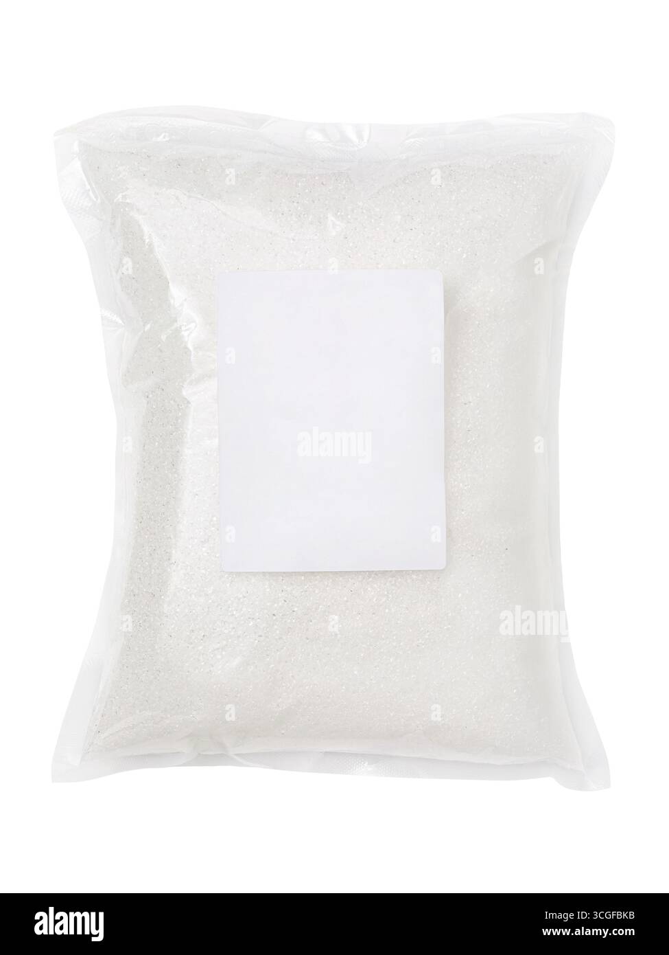 Sacchetto trasparente pieno di acido citrico isolato su sfondo bianco, modello per designer Foto Stock