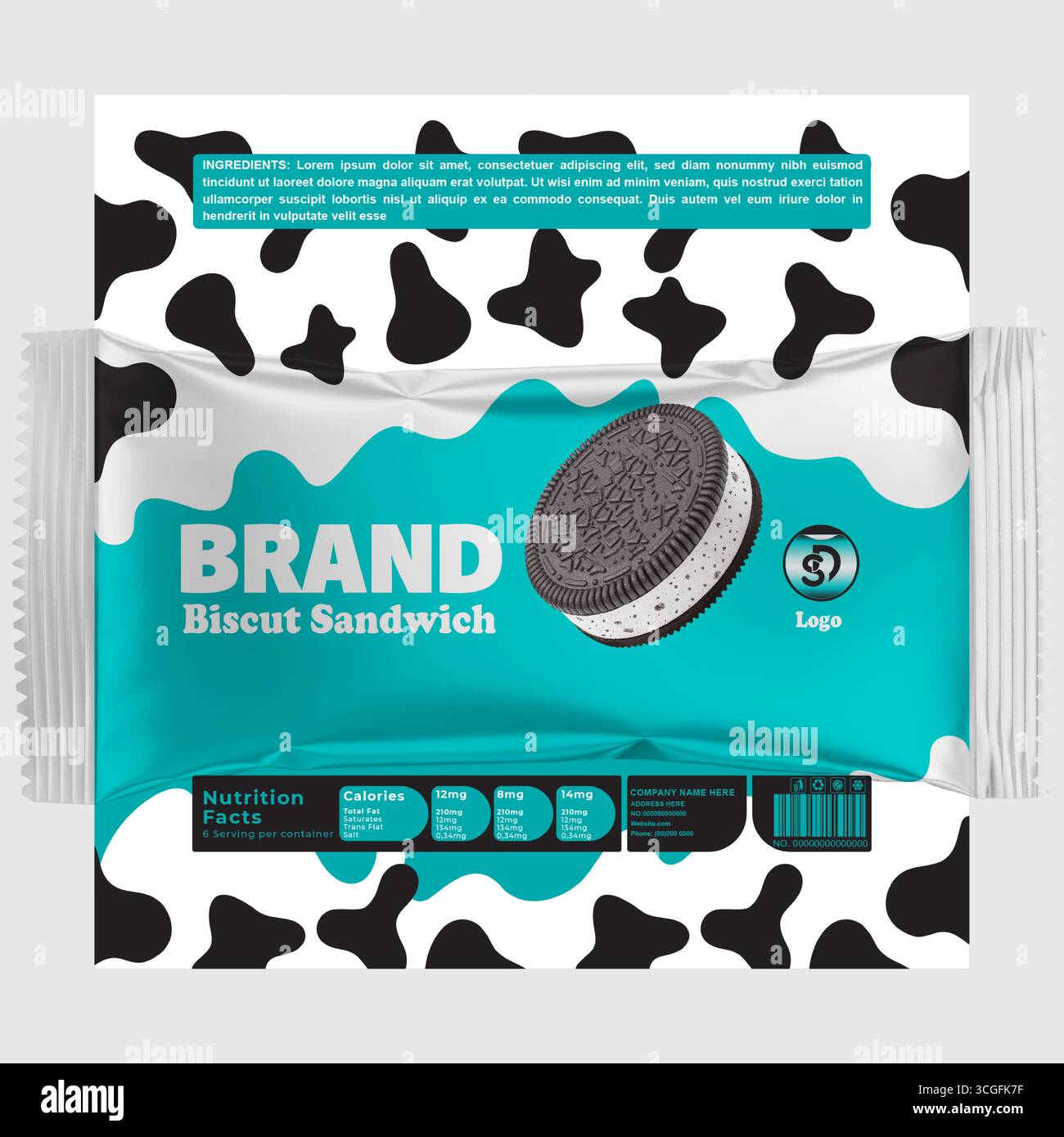 Confezione a sandwich per biscuit realistica e modificabile – EPS Vector con design con involucro in lamina Illustrazione Vettoriale