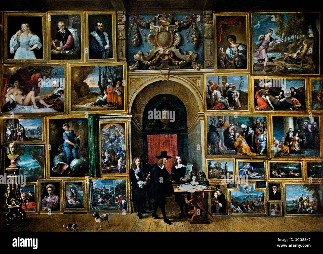 L'arciduca Leopoldo Guglielmo nella sua galleria di dipinti italiani 1651 David Teniers II 1610-1690 Belgio fiammingo , Museo Arciduca Leopoldo Guglielmo d'Austria (1614–1662) fu un membro della dinastia asburgica, governatore dei Paesi Bassi spagnoli, e un significativo mecenate delle arti Foto Stock