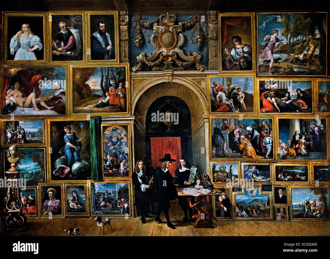 L'arciduca Leopoldo Guglielmo nella sua galleria di dipinti italiani 1651 David Teniers II 1610-1690 Belgio fiammingo , Museo Arciduca Leopoldo Guglielmo d'Austria (1614–1662) fu un membro della dinastia asburgica, governatore dei Paesi Bassi spagnoli, e un significativo mecenate delle arti Foto Stock