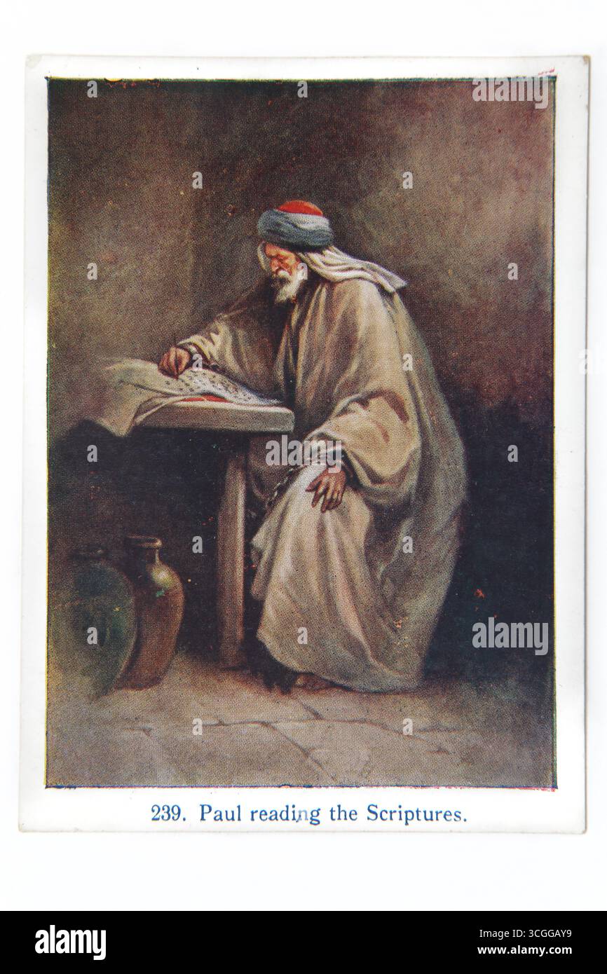 Illustrazione di San Paolo imprigionato scrivendo le sue Epistole (II Corinthians) dal XX secolo 1916 Bibbia Lesson Pictures (The Children Lesson PIC Foto Stock