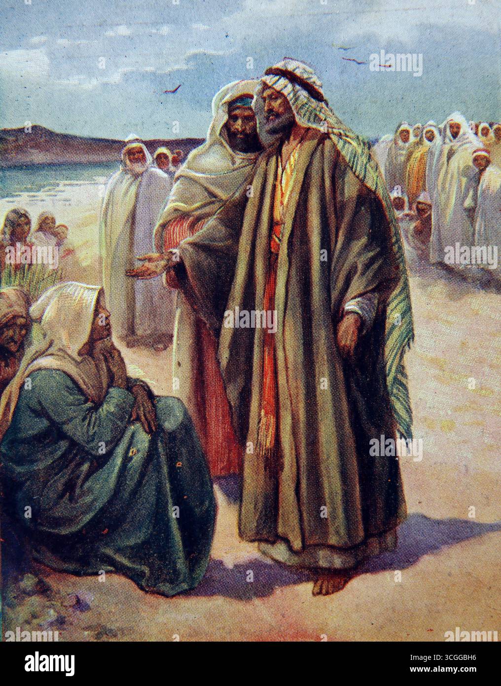 Illustrazione della predicazione di San Paolo da parte del fiume (Filippesi) del XX secolo 1916 Bible Lesson Pictures (The Children Lesson Pictures) su Foto Stock