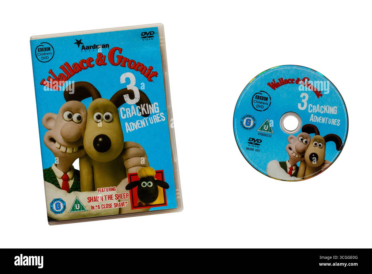 Wallace & Gromit 3 cracking Adventures DVD con disco rimosso dalla custodia isolato su sfondo bianco Foto Stock
