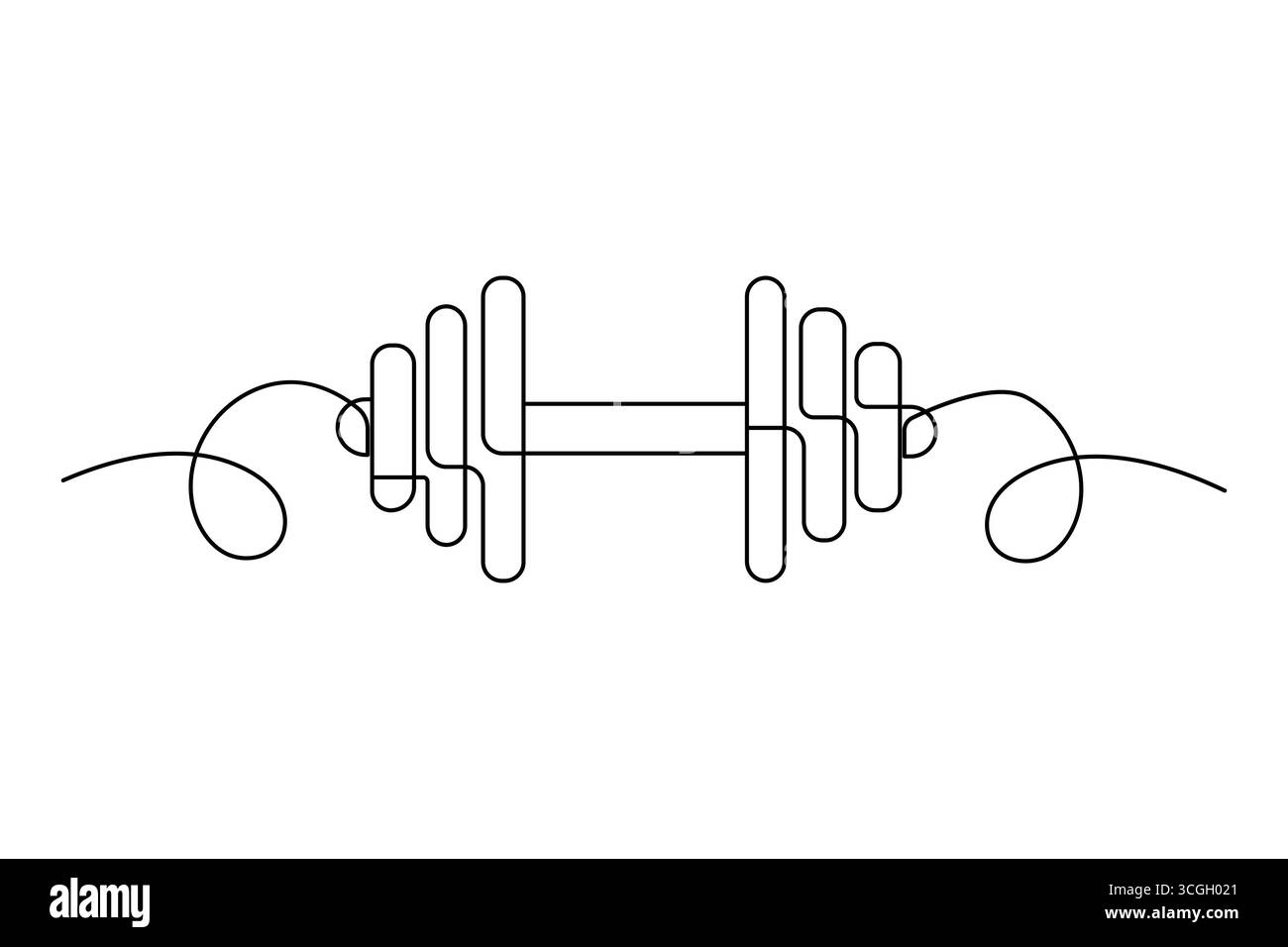 Disegnare una linea continua a manubrio in stile minimalista illustrazione isolata per il design della palestra Illustrazione Vettoriale