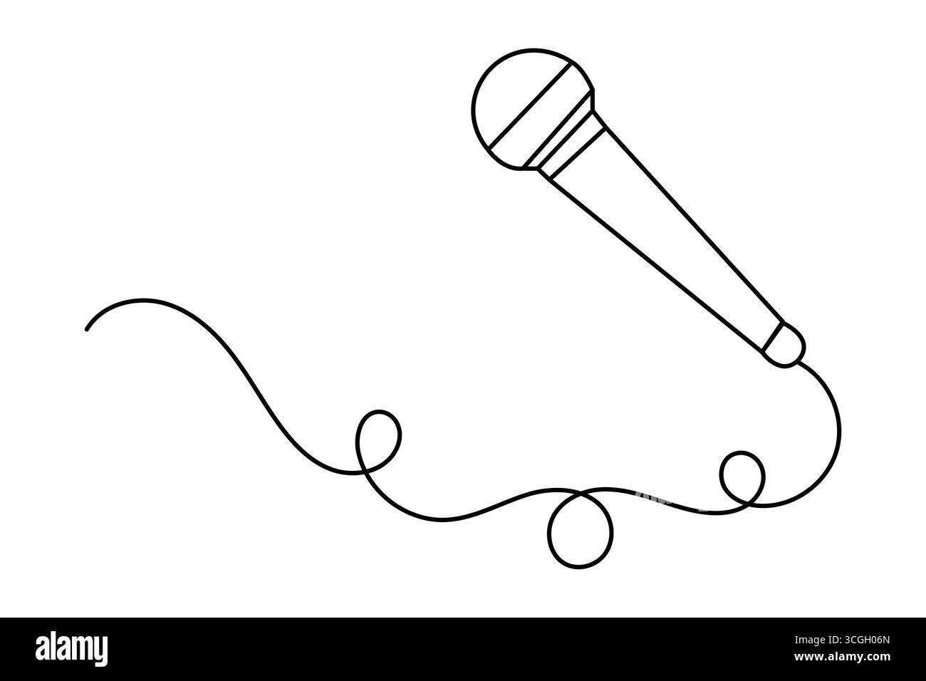 Microfono continuo a una linea disegnando un contorno minimalista illustrazione isolata su bianco Illustrazione Vettoriale