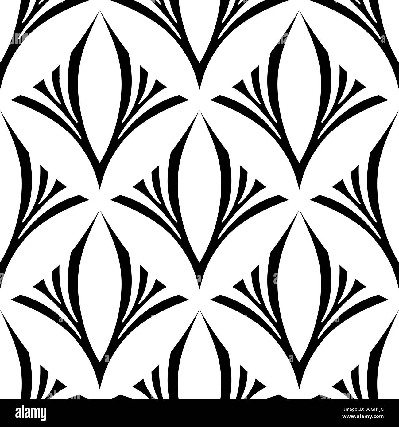 Fantasia astratta pianta senza cuciture. Ripetizione trama vettoriale. Sfondo geometrico vintage. Motivo geometrico monocromatico con foglie astratte. DIAG Illustrazione Vettoriale