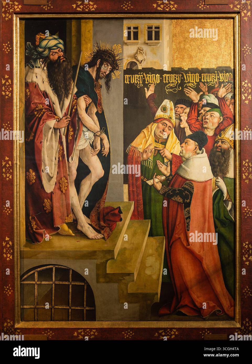 Ecce Homo (Ecco l'uomo), dipinto nel 1502 da Jörg Breu il Vecchio. Pannello dall'altare Melk raffigurante Cristo coronato di spine e presentato alla folla. Foto Stock