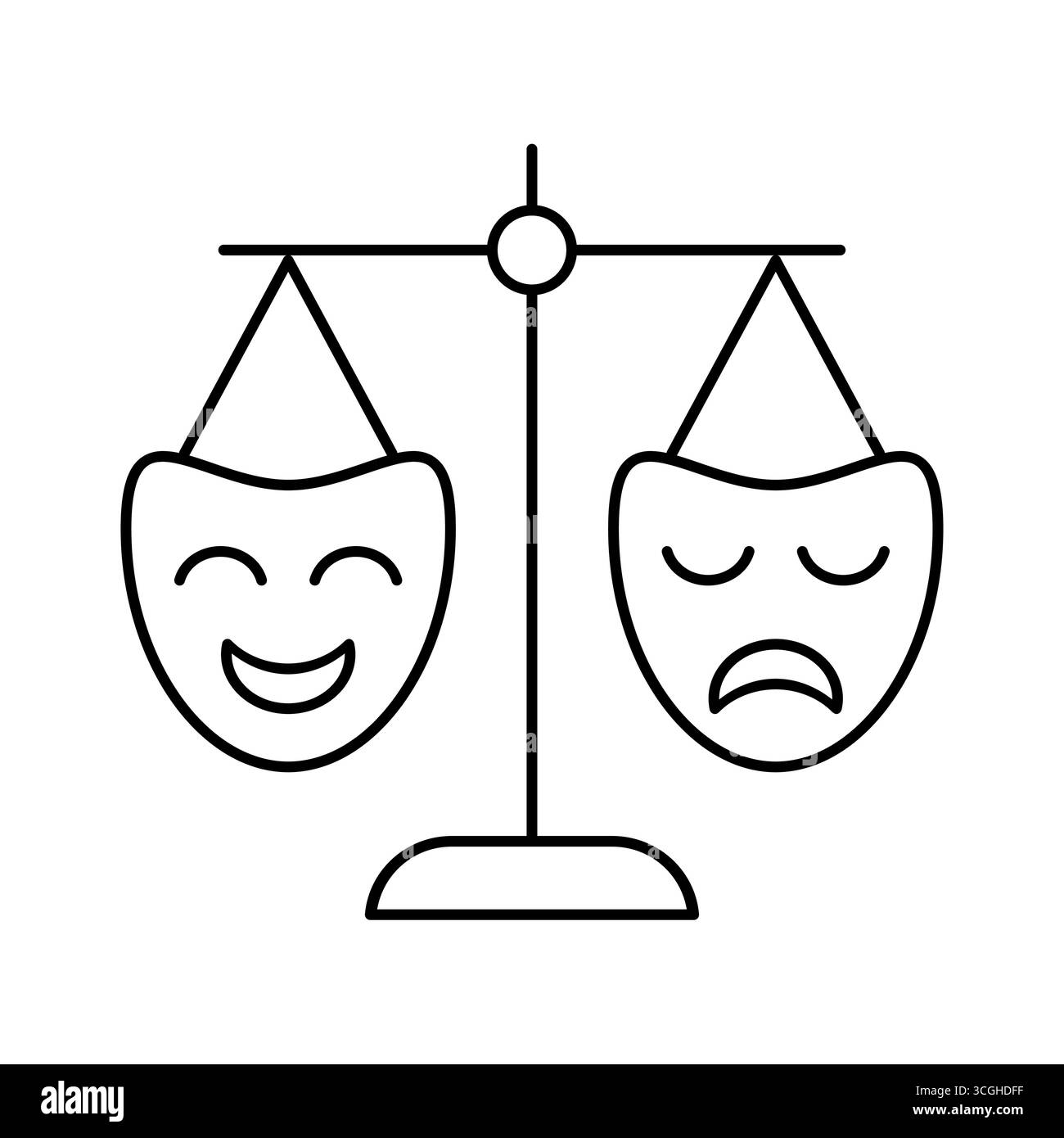 Le maschere drammatiche si trovano sull'icona di una riga di scala. Equilibrio mentale. Disturbo bipolare. Depressione e idea di guarigione. Emozioni armonia. Espressione dei sentimenti. Vettore Illustrazione Vettoriale