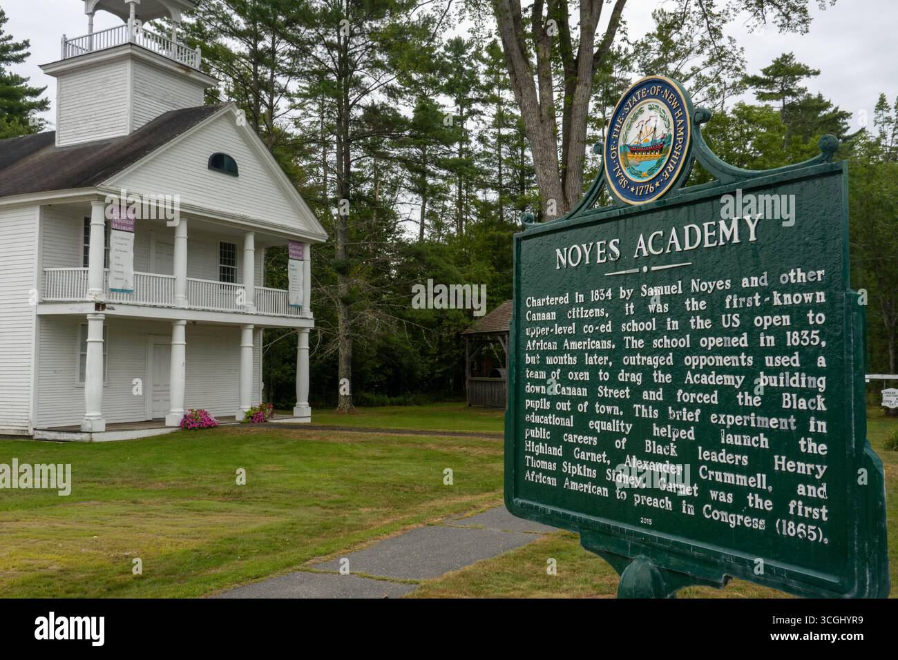 Targa informativa della Noyes Academy a Canaan nel New Hampshire Foto Stock