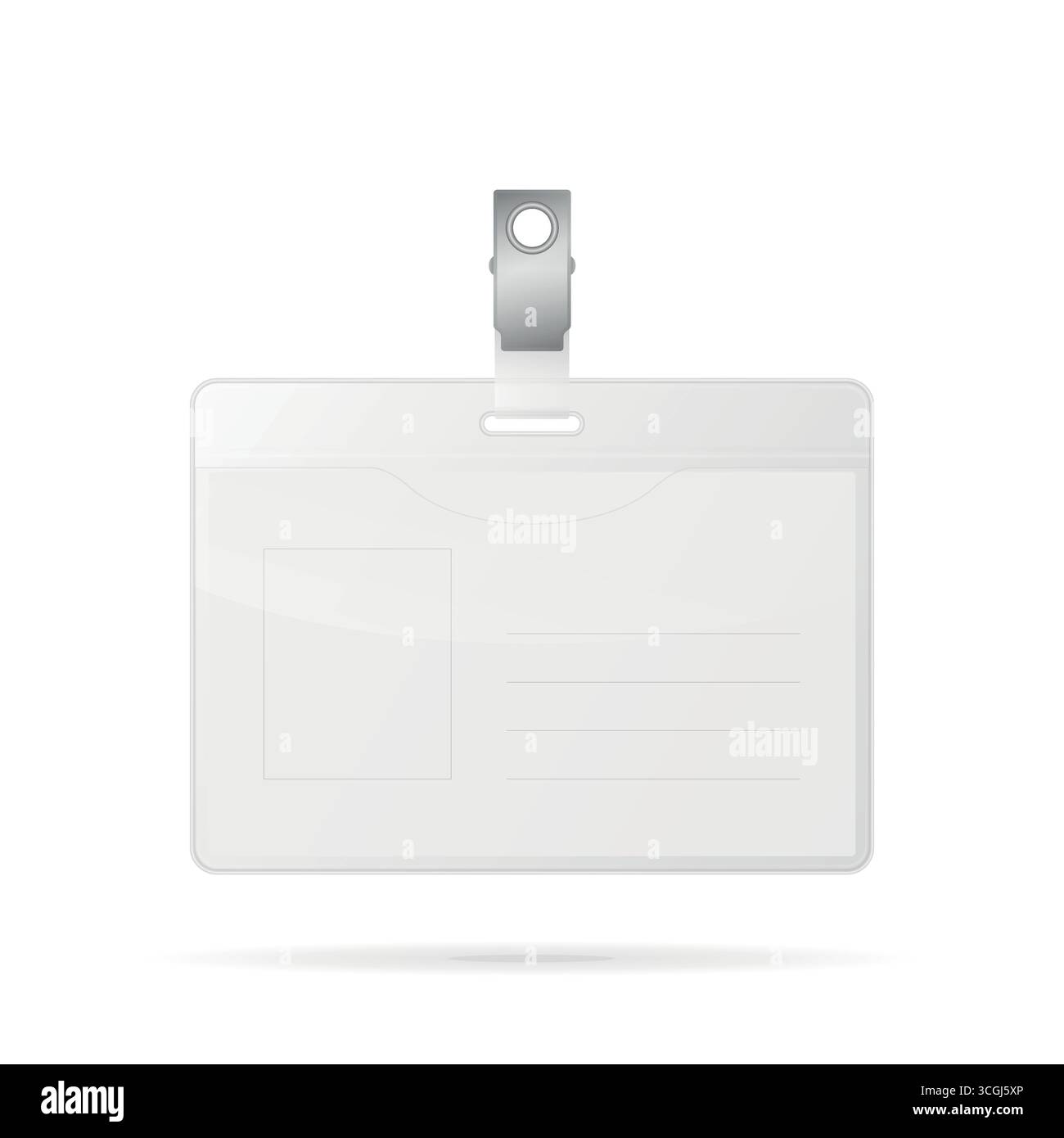 Badge ID orizzontale vuoto vettoriale con supporto clip. Pass conferenza, tag visitatore, carta identità personale ufficio, pass ingresso sicurezza, tag nome stampabile Illustrazione Vettoriale