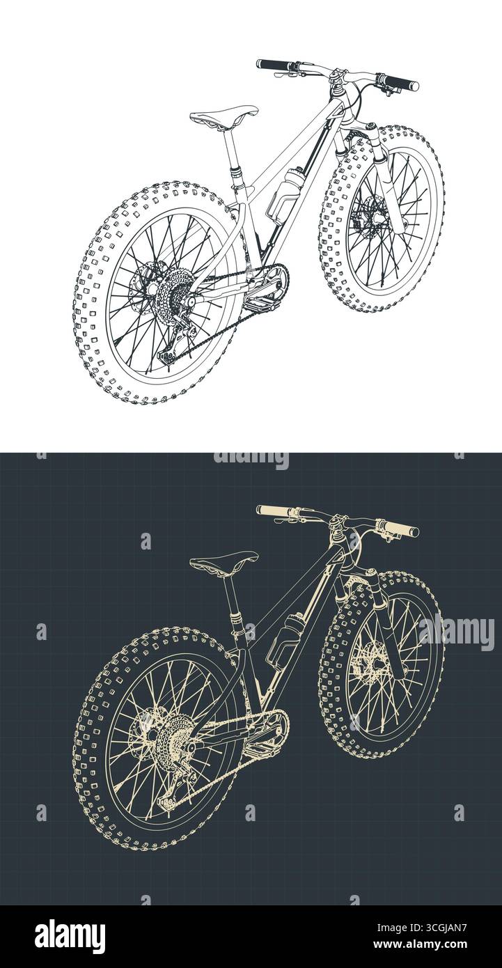 Disegni FAT Bike MTB, illustrazioni vettoriali stilizzate Illustrazione Vettoriale