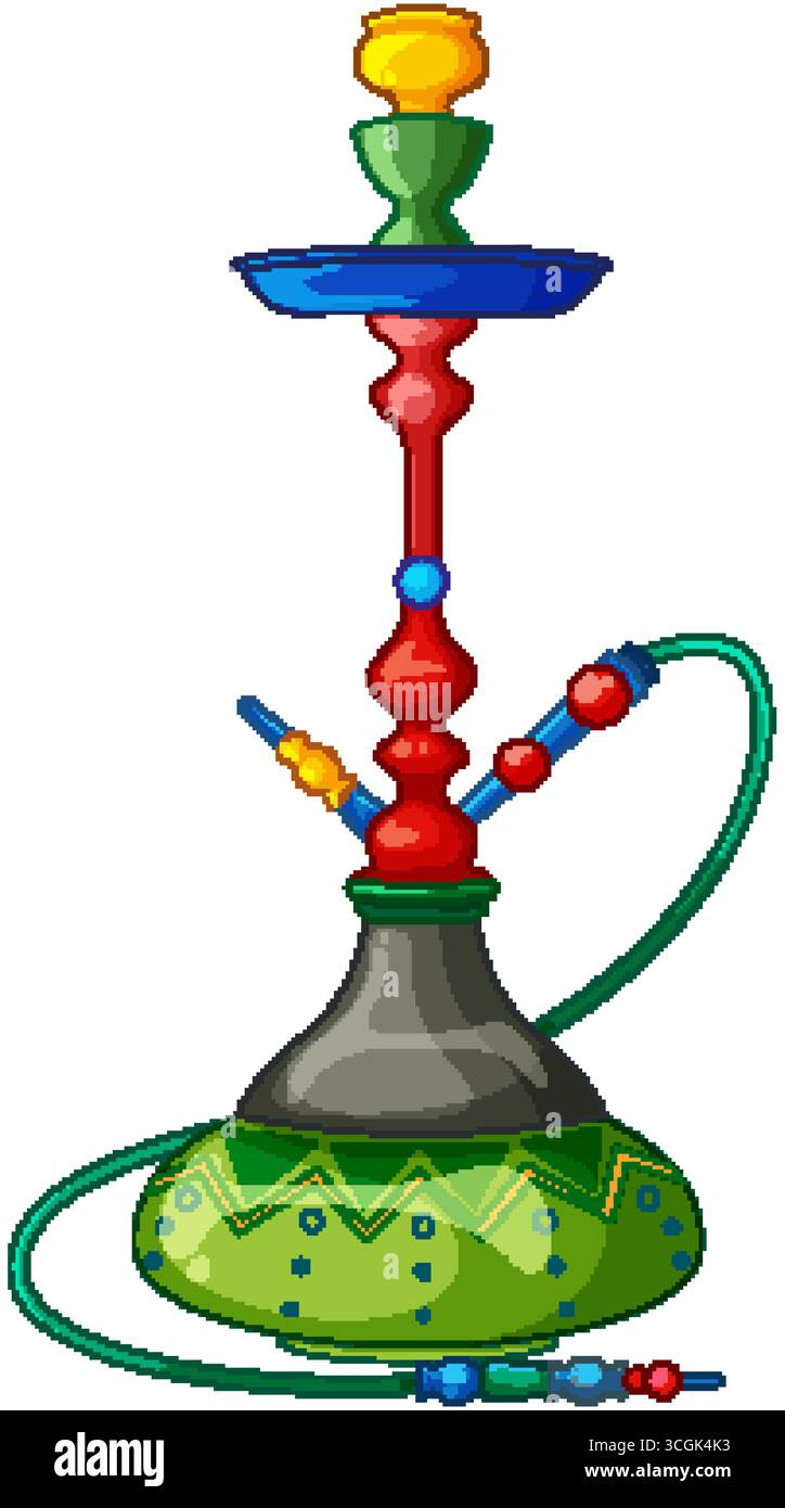 Narghilè vettoriale con colori vivaci, motivi ornamentali, linee pulite, isolato su sfondo bianco Illustrazione Vettoriale