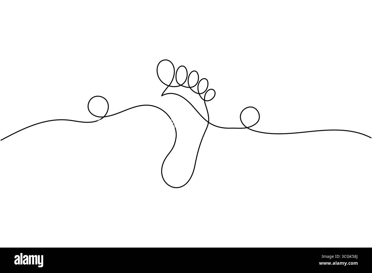 Disegno a linea singola di un piede umano con linee ondulate Illustrazione Vettoriale