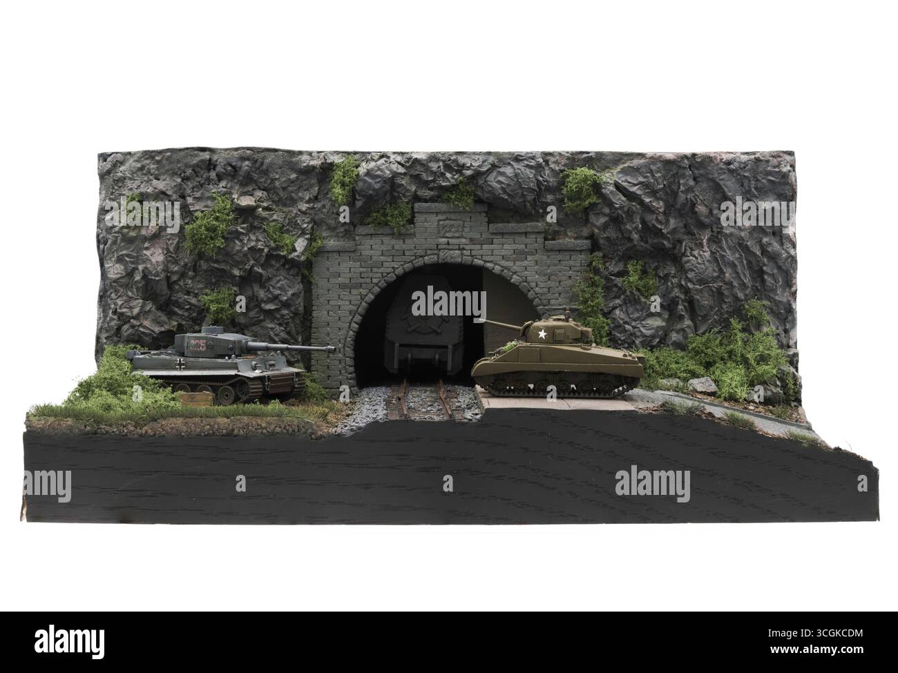 Modellare il diorama: Sherman e Tiger al tunnel Foto Stock